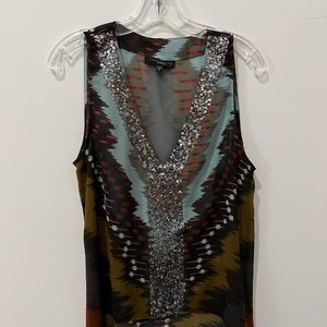 Dressy Sanctuary sleeveless blouse with silver sequins down center size large